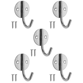 Fuxxer® 5 Classic Metal Hooks, Iron Hooks, Coat Hooks, Clothes Hooks, Double Hooks, Kitchen Hooks, Iron Hooks, Set of 5, Silver