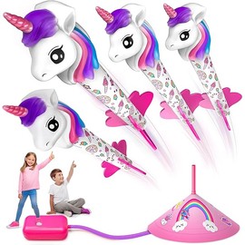 beefunni Unicorn Rocket Launcher for Kids, 4 Unicorns Outdoor Toys for Girls, Christmas Easter Birthday Gifts for Girls Ages 2 3 4 5 6 7 8 Years Old, Fun Indoor Toys for Kids Ages 2-4-6 Years Old