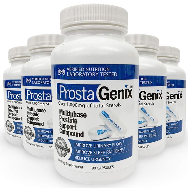 ProstaGenix Multiphase Prostate Supplement -5 Bottles- Featured on Larry King Investigative TV Show - Over 1 Million Sold - End Nighttime Bathroom Trips, Urgency, Frequent Urination.