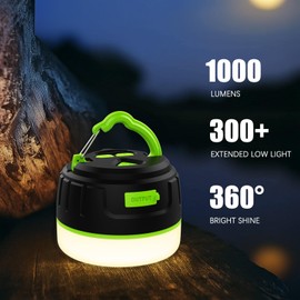 Yonktoo Rechargeable LED Camping Lantern 1000LM, 300H Runtime, 6400mAh, IPX5 Waterproof Tent Light for Camping, Hiking, Power Outages, Home, Emergency Use - Wireless Remote Edition,Green