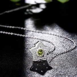 Qings Birthstone Star Necklace 925 Sterling Silver Star Pendant Necklace 12 Months Birthstones Birthday Gift for Women Girls Teenagers, Sterling Silver Cubic Zirconia, Zircon