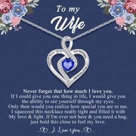 Memgift I Love You Gifts Necklaces for Women Birthday Christmas Valentines Day Gifts for Wife Sterling Silver Birthstone Necklace Infinity Love Gifts for Her September Birthday Gifts for Women