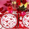 HANSAMU 24 Pcs Valentine Paper Plates Red Heart Printed Round