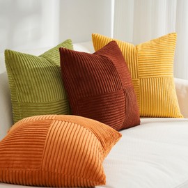 Topfinel Cushion Cover 50 x 50 cm, Set of 4 Autumn Cushion Covers, Yellow Orange Cushion, Aesthetic Windmill Shape, Cord Cushion Cover, Sofa Cushion, Decorative Cushion Covers for Living Room
