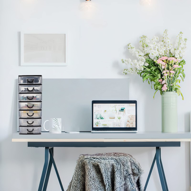 Rempry Mini Plastic Drawers Organizer, 7.1"cx5.1"x13.2" Small Storage Drawers Containers