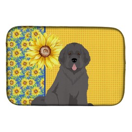 Caroline's Treasures WDK5446DDM Summer Sunflowers Grey Newfoundland Dish Drying Mat Absorbent Dish Drying Mat Pad for Kitchen Counter Dish Drainer Mat for Countertop, 14 x 21", Multicolor