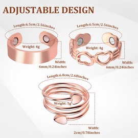 BioMag BioMag 3 Pcs Copper Rings for Women, 99.99% Pure Copper Lymphatic Drainage Rings Magnetic Thumb Rings with Magnets, Adjustable Jewelry Gift with Box