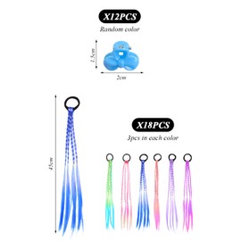 Pack of 18 Braided Hair Elastics, 12 Pieces Clips, Colourful Wig Hair Accessories for Children, Creative Braided Hair Accessories, Girls Hair Accessories