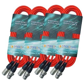 keepdrum Microphone Cable XLR 3-Pin 10 m Red Pack of 4