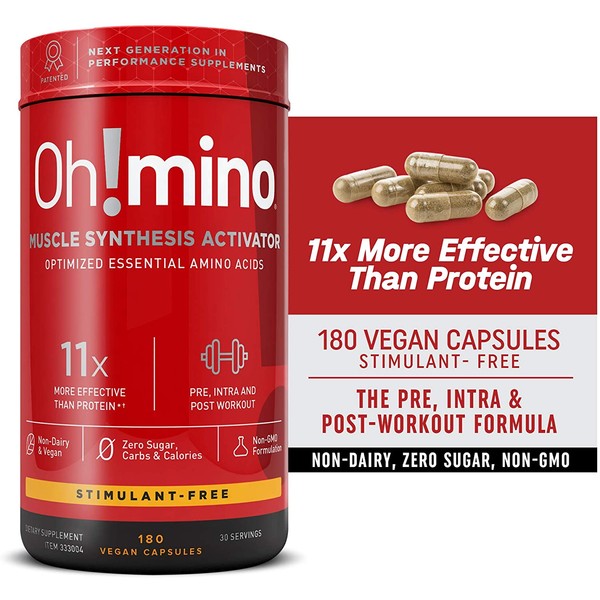 Oh!mino Muscle Synthesis Activator 180 Electrolyte Capsules, Stimulant Free Amino Acids Capsules, Pre Workout Supplements, Post Workout for Men and Women â Oh! Nutrition