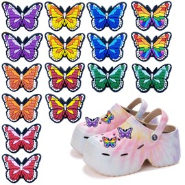 Qusmeiyici 16PCS Butterfly Shoe Charms, Lovely Butterfly Shoe Decor Cute Shoe Charms Decoration PVC Shoe Charm Accessories for Party Favor Birthday Gifts