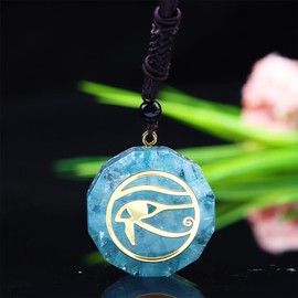 PELEIFA Orgone Eye of Horus Aquamarine Necklace,Orgone Energy Amulet Necklace,Aquamarine for Meditation