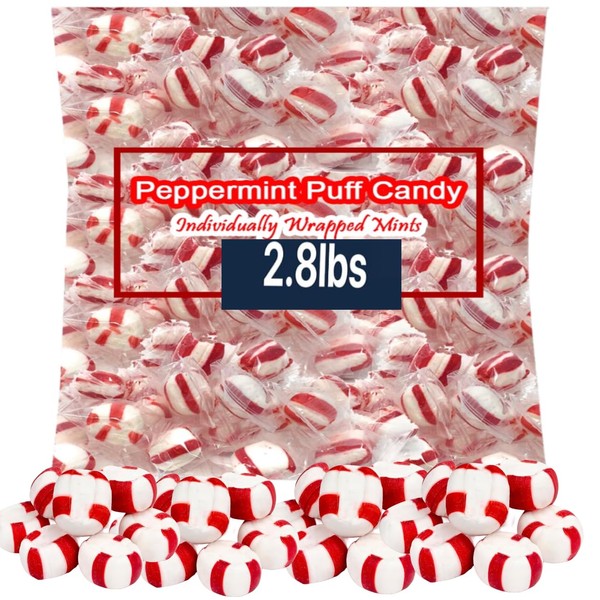Soft Peppermint Candy Puff Christmas Mints, Individually Wrapped Christmas Candy
