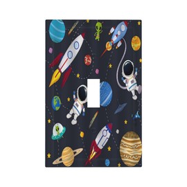 Wpshijia Rocket Planets Astronaut Blue Decorative 1 Gang Single Toggle Light Switch Covers Decorative Wall Plate Switchplate Electrical Faceplate for Nursery Kidsroom Bedroom Decor
