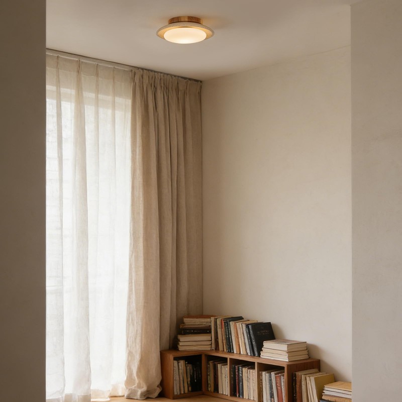 9.8'' Yellow Travertine Flush Mount Ceiling Lamp with Wood Base
