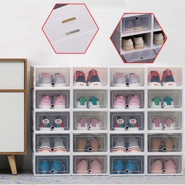 LYNICESHOP White 20 Pack Stackable Shoe Storage Box,Clear Plastic Shoe Box with Lids Foldable Shoe Box Storage Containers For Sneaker Drop Front Shoe Organizer Shoe Storage Bins 12.2 * 5.2''