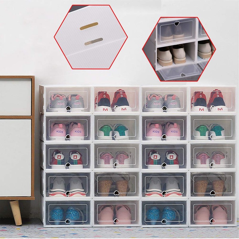 LYNICESHOP White 20 Pack Stackable Shoe Storage Box,Clear Plastic Shoe