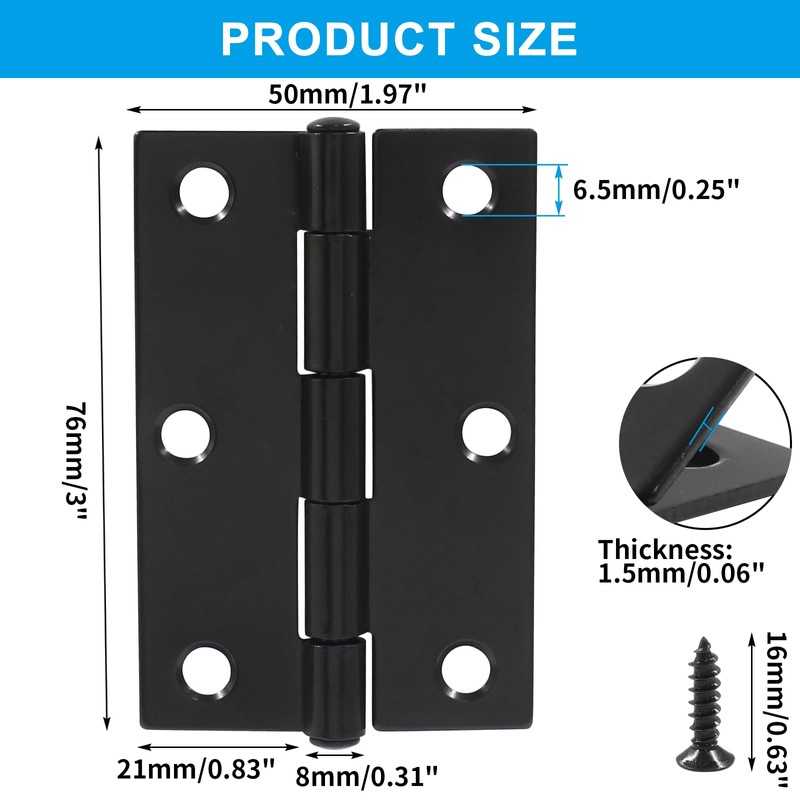 Augiimor 6Pcs Small Folding Butt Hinges, 76 x 50 x