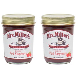 Mrs. Miller's Amish Homemade Seedless Red Raspberry No Granulated Sugar Added Jam 9 Ounces - Pack of 2 (No Corn Sugar)