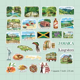 Navy Peony Exotic Jamaica Travel Stickers (28pcs)-Hand-Illustrated, Jamaican, Caribbean-Themed Vacation Decals for Journals, Scrapbooks, Luggage