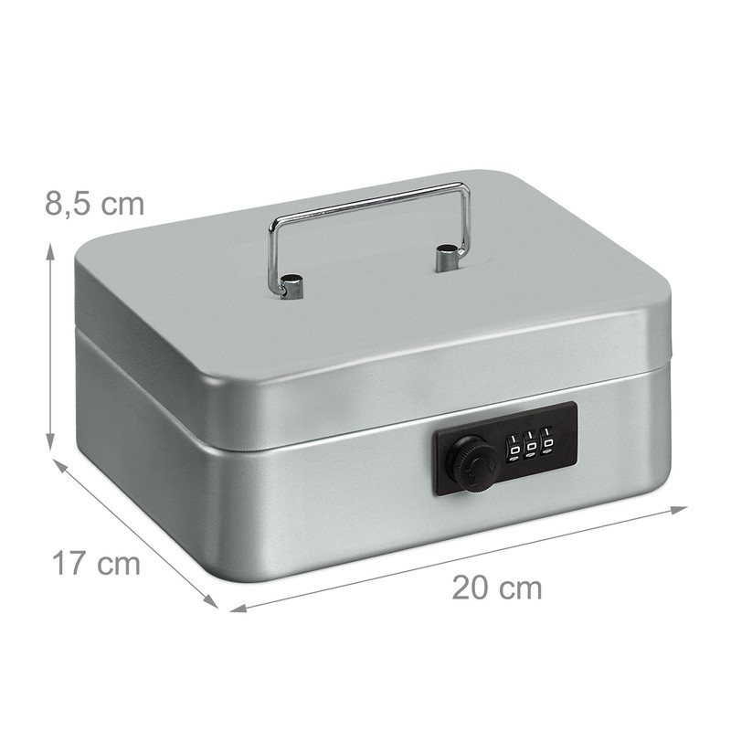 Relaxdays Cash Box, 3-Digit Number Combination, Coin Insert, Iron Money