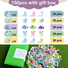 TINGLAN Tiny Mini Resin Animals 150 Pcs Miniature Animals for Hiding Cute Turtle Rabbit Dog Duck Glow at Night Garden Planter Decoration Accessories Miniature Landscape