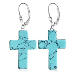 HAIXIAN Gemstone Natural stone Turquoise Cross Earrings for Women (A3_Turquoise)
