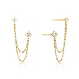 925 Sterling Silver Bar Drop Earrings with Chain for Women Cubic Zirconia Earrings Hypoallergenic 925 Silver Earrings Women, ['Sterling Silver', 'Zircon (Gemston)']