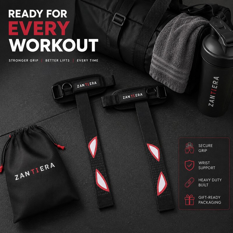 3-in-1 Weightlifting Straps for Grip Support – Padded Wrist, Ankle