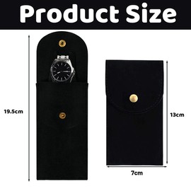 XYTAHDM Pack of 3 Velvet Watch Bags, Single Watch Storage Bag, Watch Travel Case, Portable Watch Organiser with Hinged Lid for Watch Rings, Jewellery, Coins, 13 x 7 cm (Black)