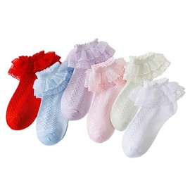 IYOU Girls Ruffle Socks, White Ruffled Socks, Princess Dress Socks for Infants, Toddlers (6 Pairs), Assorted colours