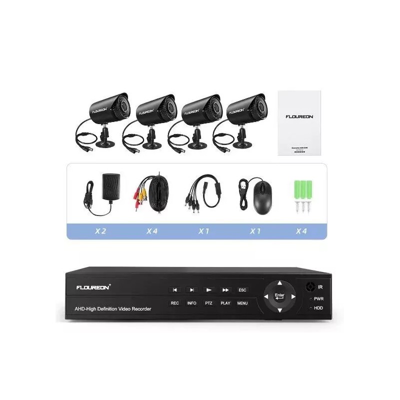 Floureon Security Camera NTSC System 4 AHD Cameras, 720P, 8CH
