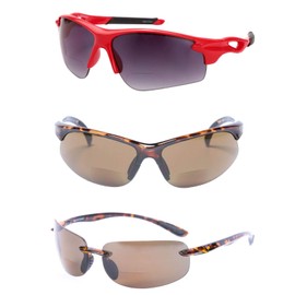 Mass Vision The Allstars 3 Pair of our Most Popular Bifocal Sport Wrap Unisex Sunglasses (Brown/Red, 2.0)