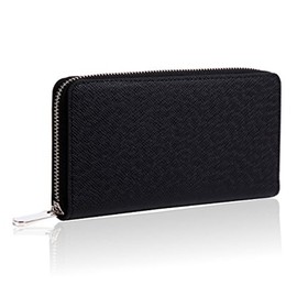 Riolune Men's Round Zipper Long Wallet, Black