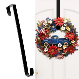 HOOSUN 12 Inch Black Metal Door Wreath Hanger Hook for Front Door Decor