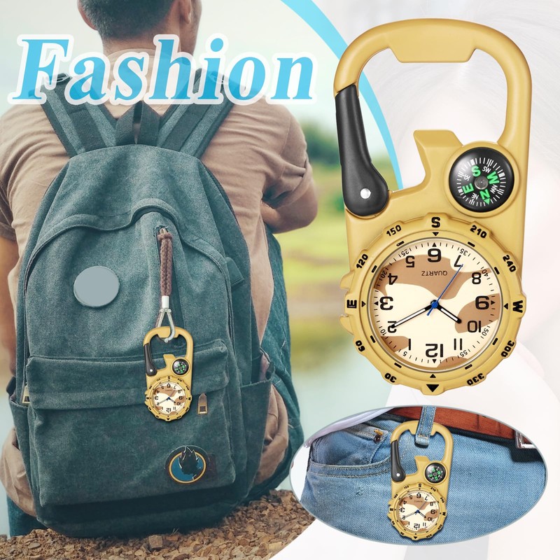 JewelryWe Carabiner Watch Sports Watch with Carabiner Analogue Quartz Compass
