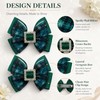 Green Plaid Hair Bows 2Pcs Christmas Rhinestone Square Clip