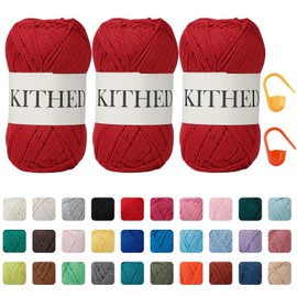 KITHED Cotton Yarn，10.5oz，526yard，3 Pack ，Soft Yarn for Crocheting and Knitting (05 Red)