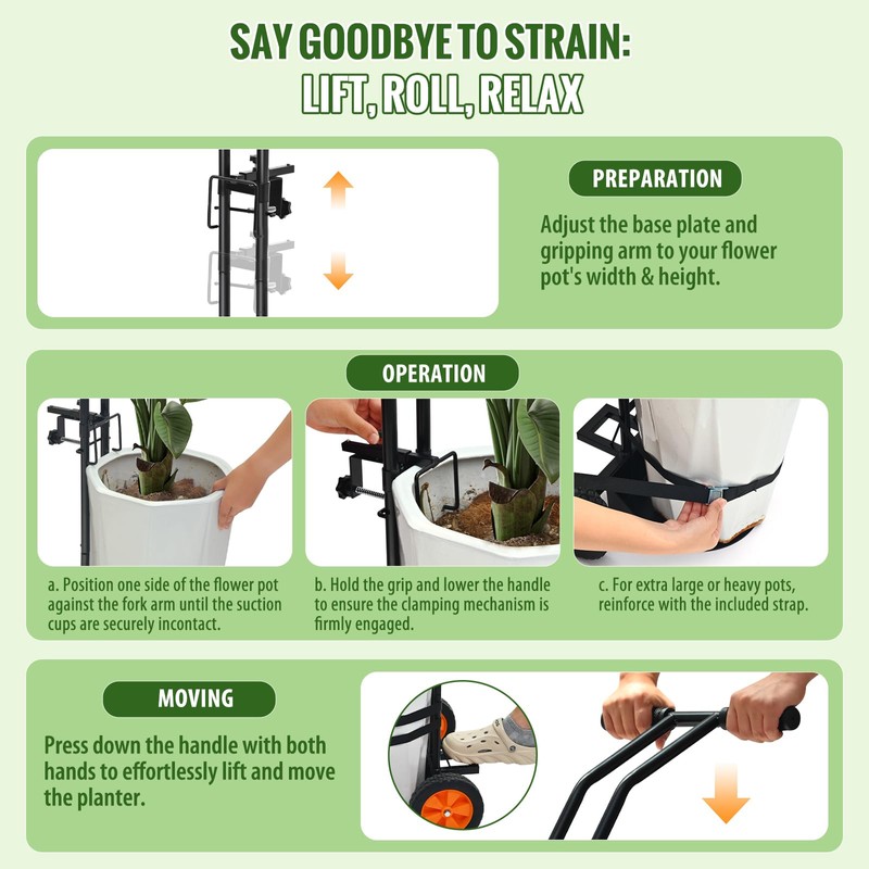 Plant Caddy with Wheels, 180LBS Stable Steel Base, Ergonomic &