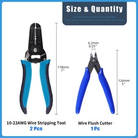Glarks 3Pcs Wire Stripping Tool and Wire Flush Cutter Set, Professional 10-22AWG Wire Stripper Cutting Pliers Stainless Steel Side Cutter, Multi-Function Hand Tool for Electronics