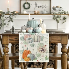 Artoid Mode Fall Pumpkins Flowers Table Runner, Seasonal Autumn Thanksgiving Kitchen Dining Table Decoration for Home Party 13x48 Inch