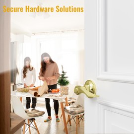 HOSOM 1 Pack Entry Door Handle Exterior with Lock and Key, Exterior Door Handle Lever for Secure Front Entrance and Bedroom. Heavy Duty Satin Brass Keyed Door Handle, Gold Door Lever Handle
