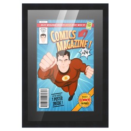 Poster Palooza Comic Book Frame Wall Display with Mat for 1 Golden Age Comic Published Between 1938 and 1956 - Black Comic Frame for 7.75x10.5 Comic