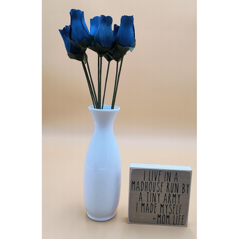 Navy Blue Bunch of 8 Closed Bud Wooden Roses for