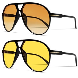 GUVIVI Retro Aviator Sunglasses for Women Men Oversized Classic 70s Vintage Trendy Square Aviators Set Tortoise Sun Glasses