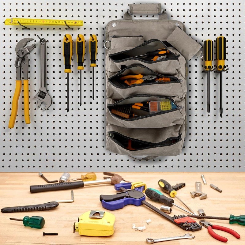 Tool Organizer Bag Foldable Roll Up Heavy Duty with 2