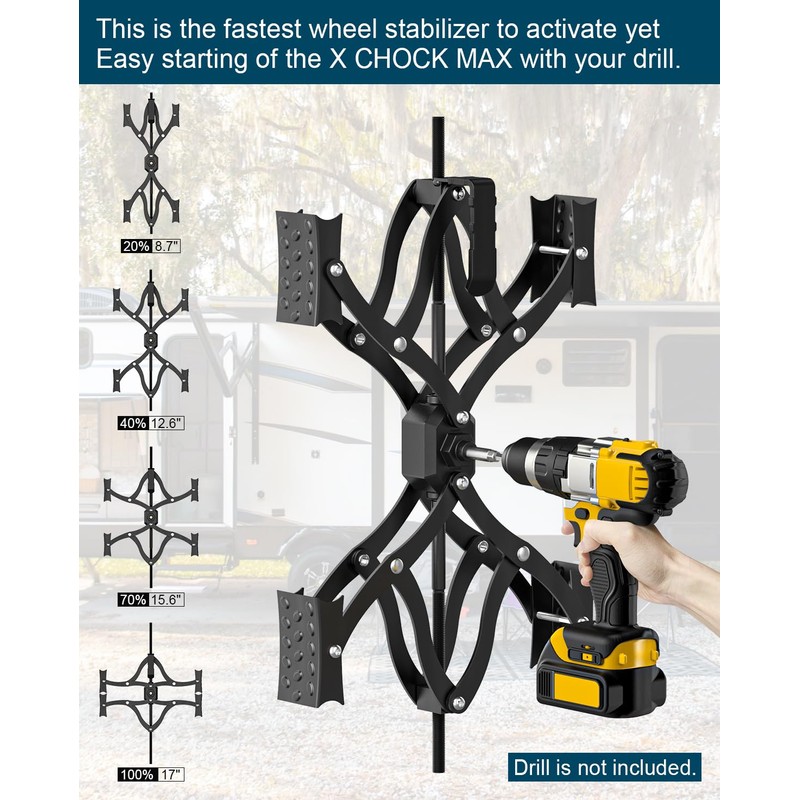 Rvdeaa Black X-Shape Wheel Chocks Stabilizer XL [Extended Allow Drill