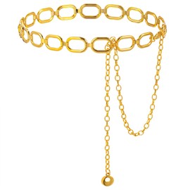 Gold Chain Belt for Women, Adjustable Metal Gold Waist Chains, Chunky Thick Chain Belly Link Belt for Dresses Jeans(Big Size)