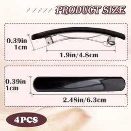 SmallCat 4PCS 2.48 Inch Tortoise Shell Hair Clips for Women, Oval Classic French Hair Barrettes, Curved Glossy Hair Accessories for Women Thick Long Hair (Gray, Red, Leopard, Black)