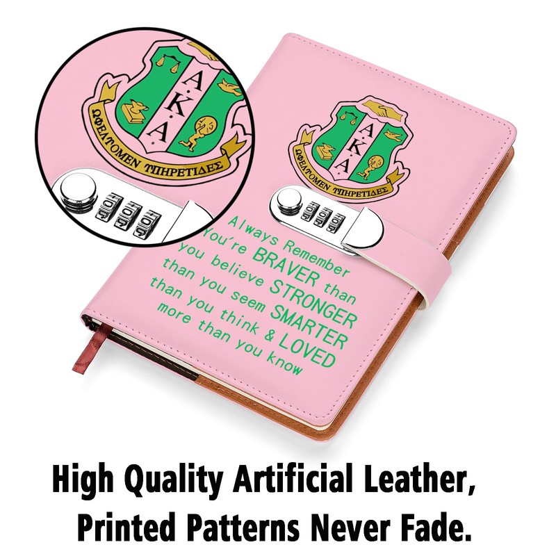 JOHSBYD AKA Sorority Gift Leather Combination Lock Notebook for Women
